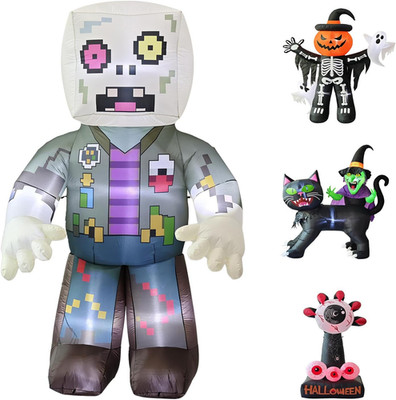 8Ft Pixel Zombie 2025 Halloween Inflatable Decoration - Giant Blow-Up Outdoor In