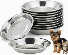 8 Pcs Stainless Steel Cat Bowls 6.4 Inch Shallow Wide Food Bowls, Whisker Relief