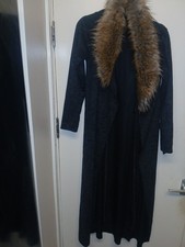 New Grey Longline Cardigan Faux Fur Collar Made in Italy Lagenlook UK 10 12 14