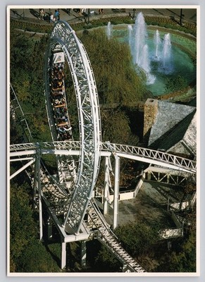 Vtg 1986 Six Flags Magic Mountain Valencia CA Revolution Roller Coaster Postcard