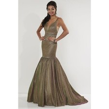 CLEARANCE WAS $413 Studio 17 Glitter Sparkle Mermaid Gown 12741 Bronze Multi 10