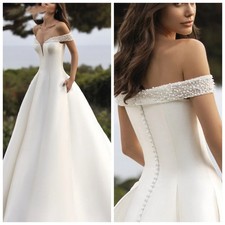 Elegant Off-the-shoulder Wedding Dress Romantic Pearl Classic Satin Bridal Gowns