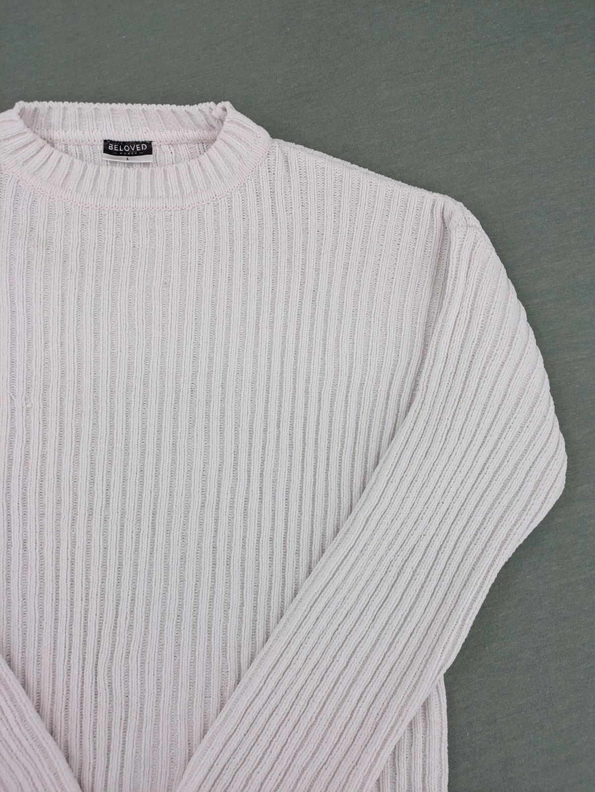 Beloved Damen Pullover Sweater Gr L Creme Wollweiß Rippstrick Langarm image 2