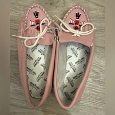Minnetonka Thunderbird Beaded Moccasins Pink Leather Women’s 7 Made in USA