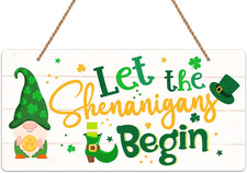 St.Patrick'S Day Decorations Sign 6"X12" Gnomes Shamrock Wreath Sign for Front D