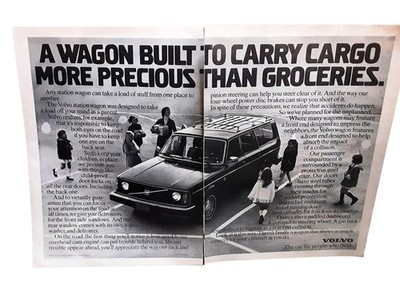 Vintage 1977 Volvo Wagon Two Page Automobile Print Ad Family Car