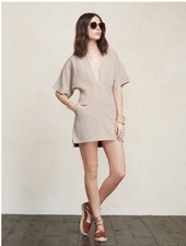 Reformation Tunic Dress Women’s medium Beige Linen V Neck Pockets Made USA