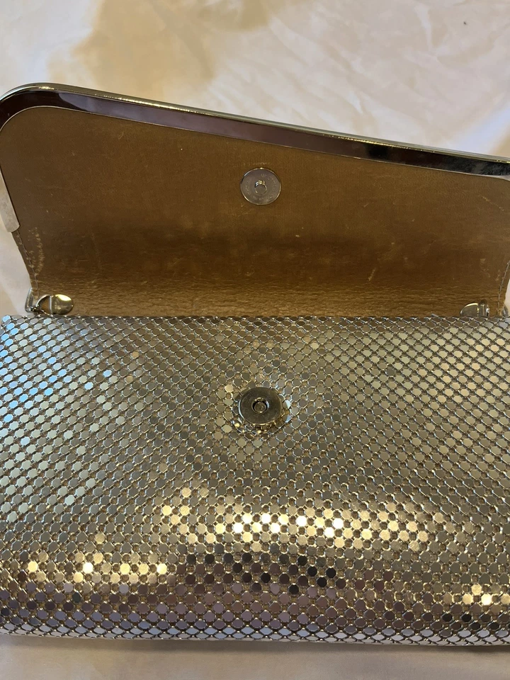 Cartera grande plateada discoteca vintage años 50 bolso sin asas metálico cóctel asimétrico Foto 4 de 4