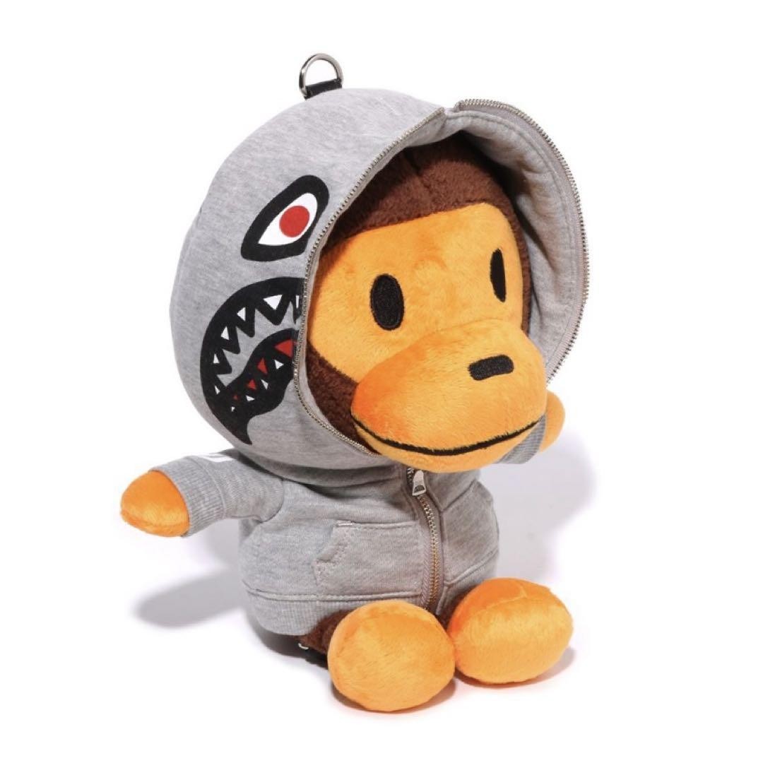 BAPE SHARK ぬいぐるみストラップ BAPE Baby Milo Plush Doll Backpack Shark Hoodie 35cm x 27cm x 17cm