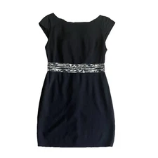 Alice + Olivia Black Mini Dress Size 6 Cap Sleeve Stretch Contrasting Waist LBD