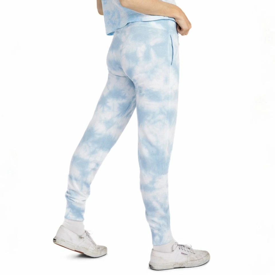 Pantalones deportivos alternativos para mujer azules tie dye cintura elástica con bolsillos tejidos Foto 3 de 4