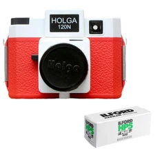 Holga 120N Medium Format Film Camera (Red/White) with Ilford HP5 Plus Film