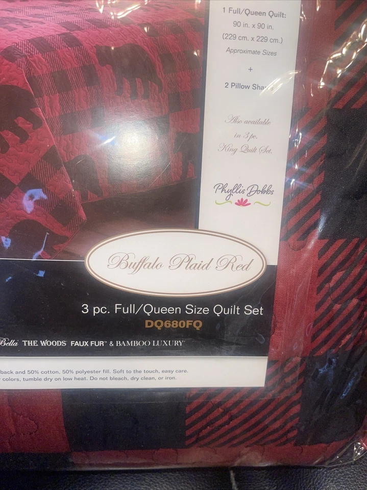 Buffalo Plaid Red Bear Quilt Queen / Full Size With 2 Pillow Shams - Imagem 2 de 4