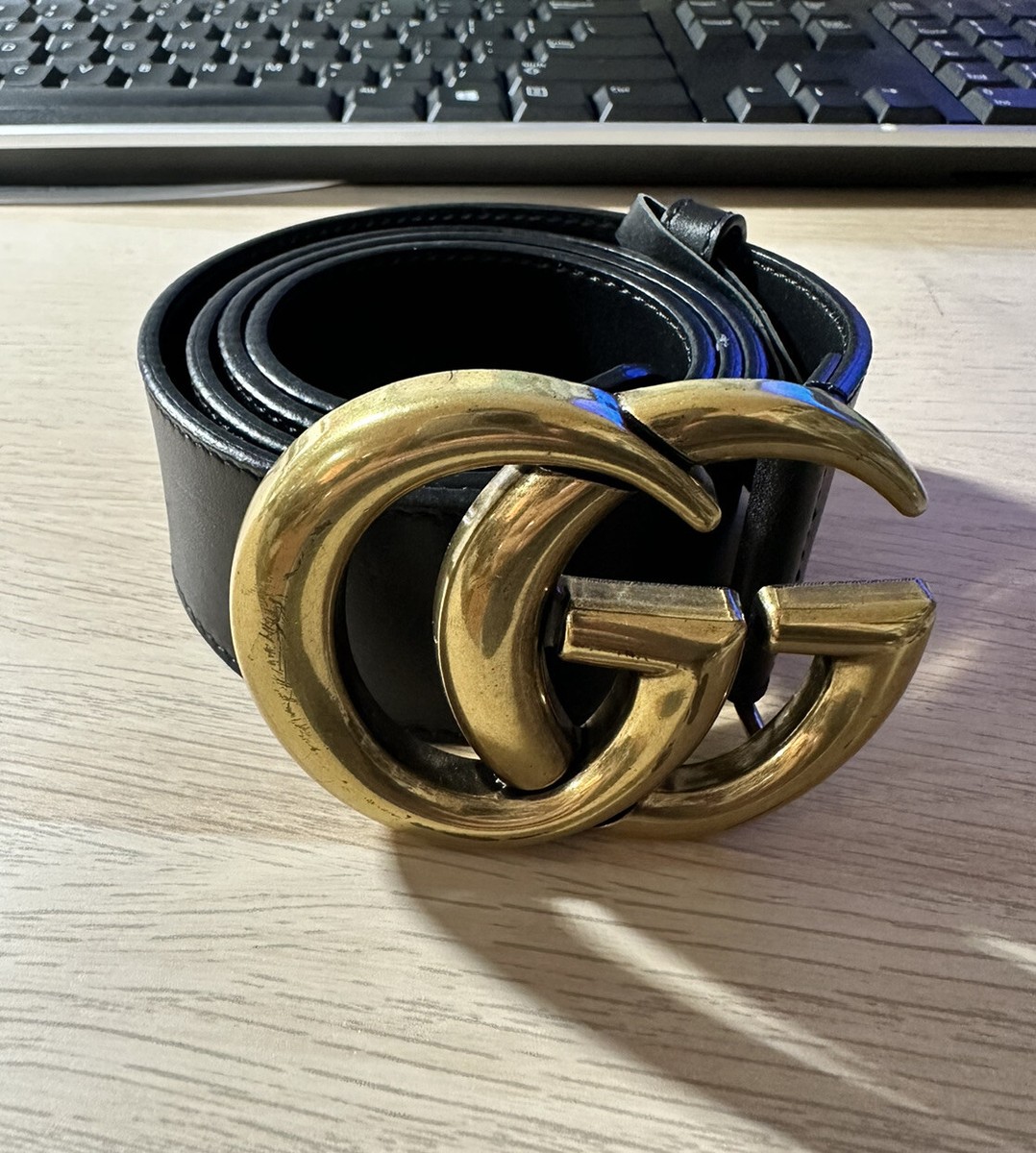 Gucci Marmont Black Belt 80 / 32 Double G Gold Logo w/ Free 