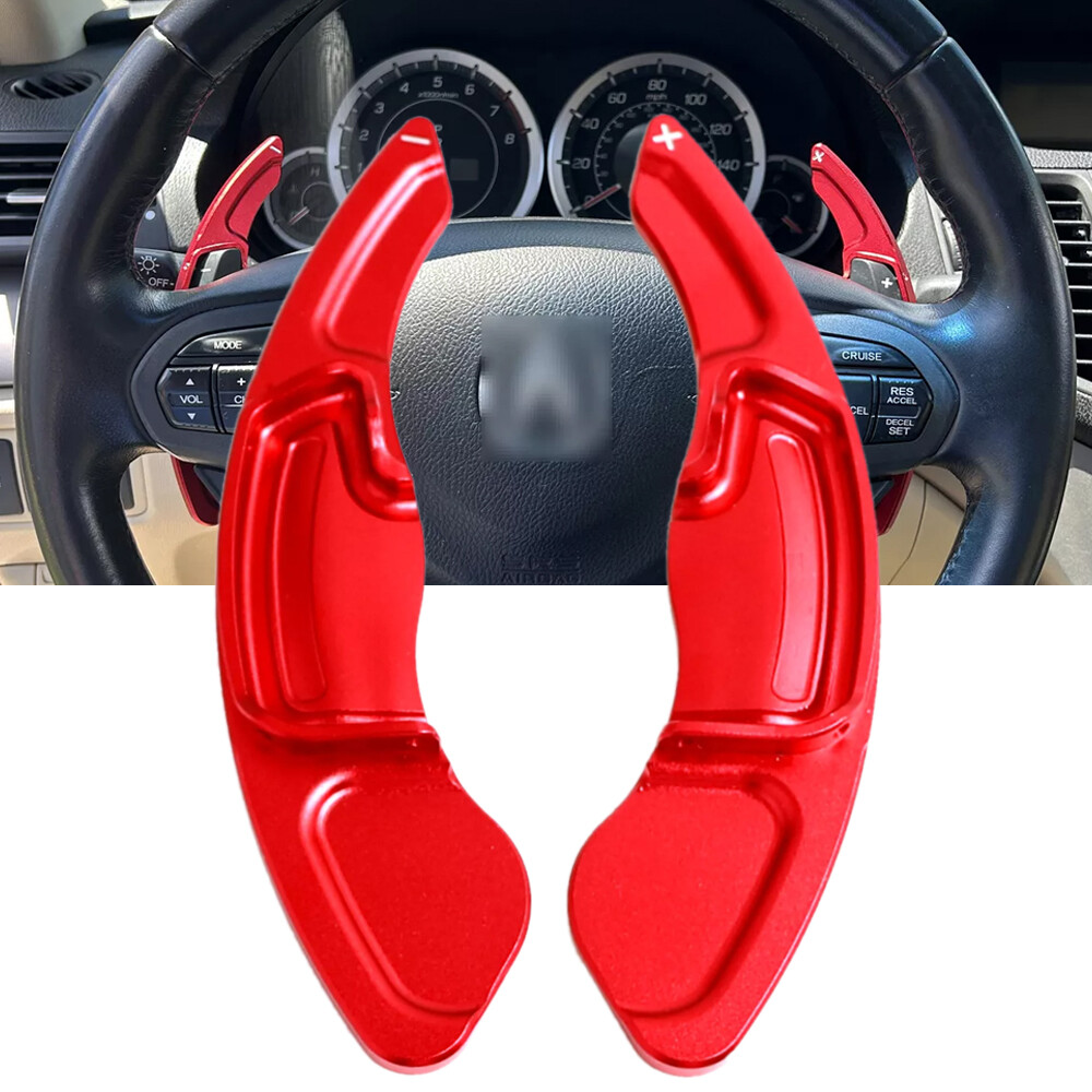 Red Aluminum Steering Wheel Paddle Shifter Extensions - Fit Honda Accord, Civic, CR-V, Acura Models