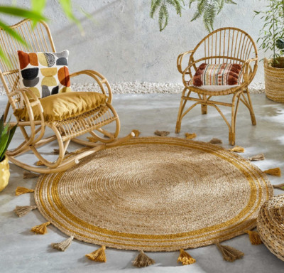 Rug 100% Natural Jute Reversible Braided Style Carpet Rustic Modern Look Rag Rug