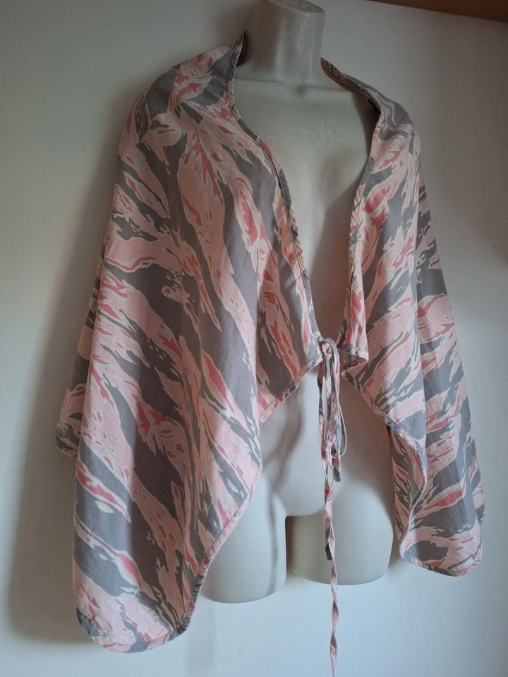 Vintage French Connection Cotton Wrap Cape Camo Pink Cardigan UK 12 EU 40 USA 8 - Image 2 of 4