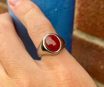 Silver Ruby Ring Cabochon deep Red Ruby Men's Ring Silver Men's Ruby Jewelry