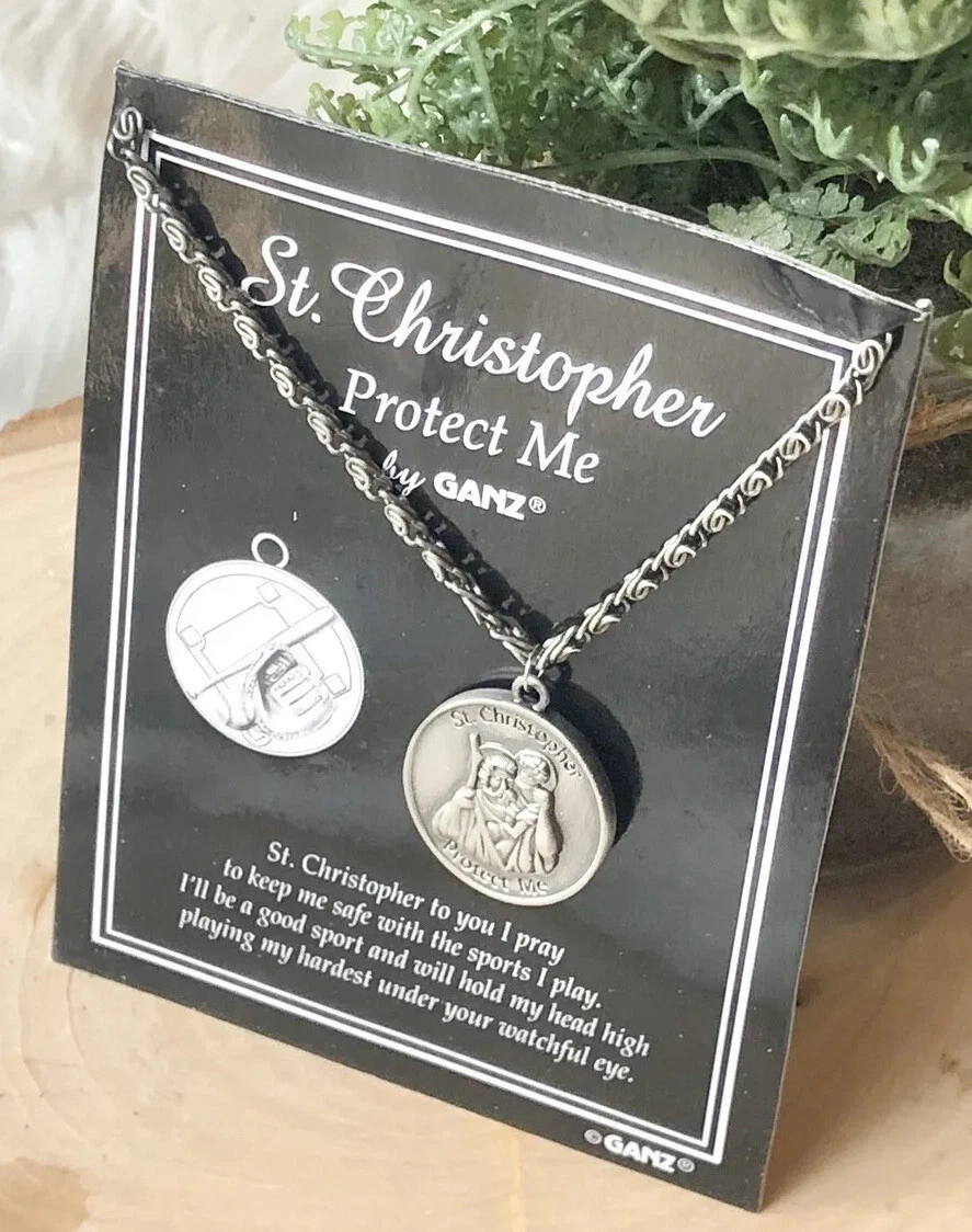 St Christopher Silver Necklace Medal Pendant Protect Me Ganz Sports Baseball