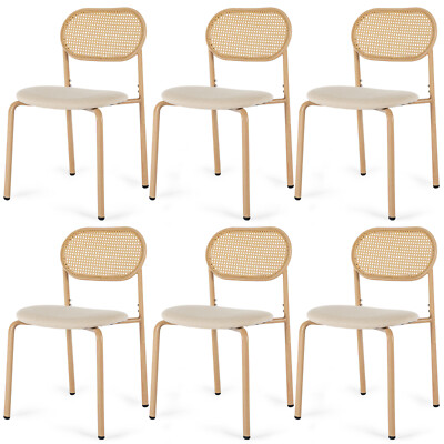 2PC/4PC/6PC Boho Rattan Dining Chairs Upholstered Seat,Metal Legs Home Furniture