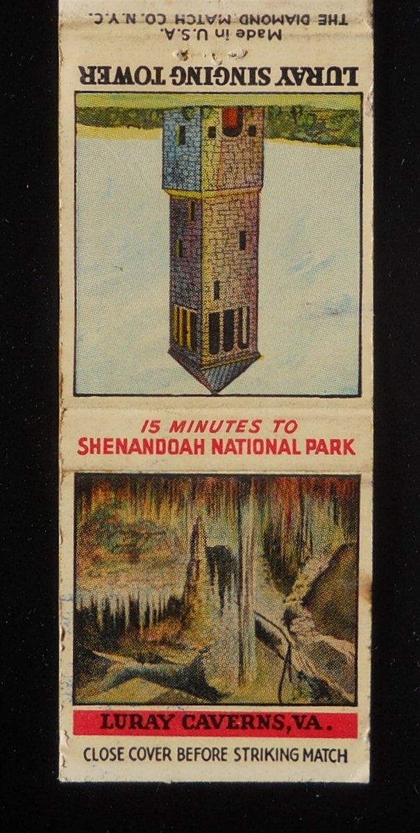 1950s Luray Caverns Singing Tower Luray VA Page Co Matchbook Virginia