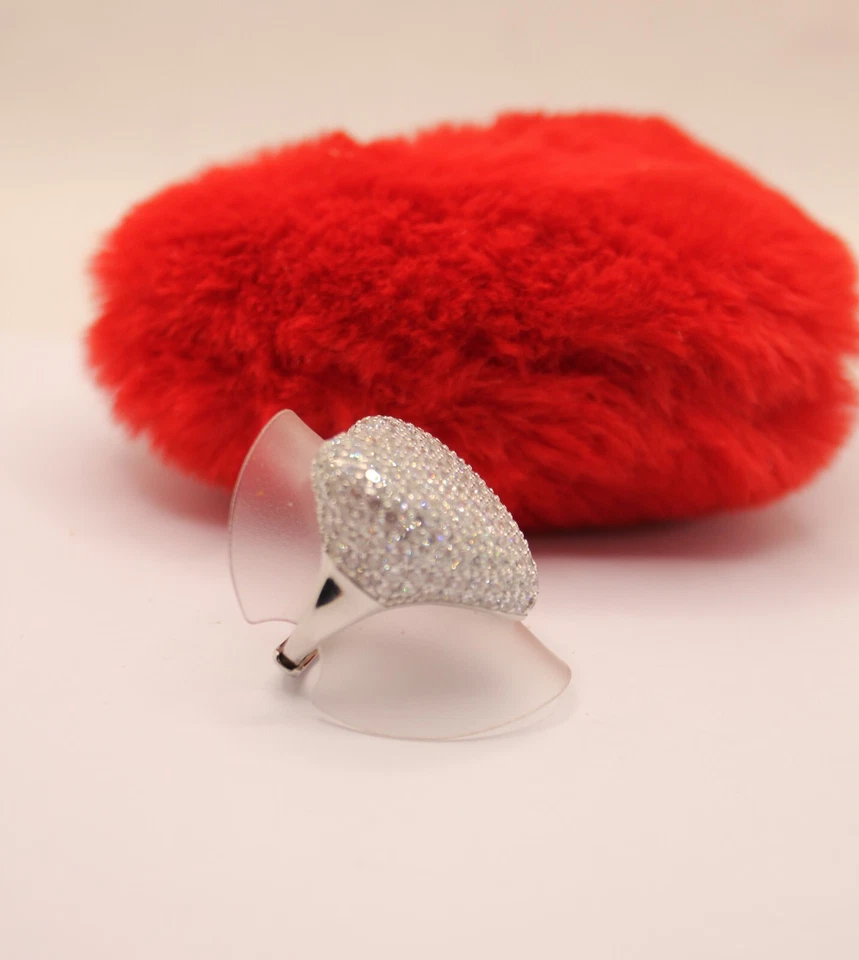 Anello Argento Cuore Pave' di Zirconi Bianchi mm 27x26 Mis. 17 Regolabile Exploi - Immagine 2 di 4