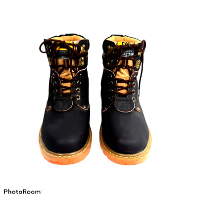 Leather Hiking Work Boots CAT Mens Sz 8 Wide Brown Oil Resistant EUC