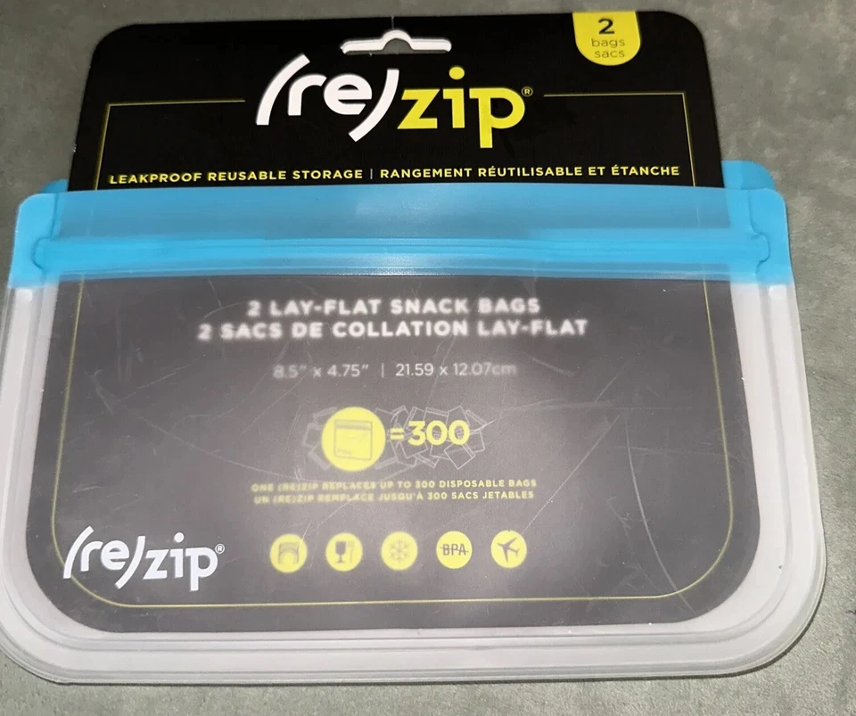 Blue Re(Zip) Lay Flat Snack Leakproof Reusable Storage Bag 2-pk   New In Pack - Image 3 of 4