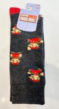 Nintendo Super Mario Bros. Mens Crew Socks Fits Shoe Size 8-12 Gray Red Graphic