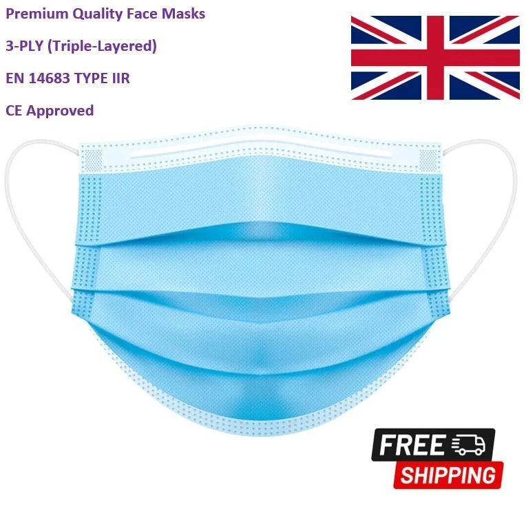 Disposable Surgical Face Masks 3-PLY EN14683 Type IIR CE Approved *Boxes of 50*