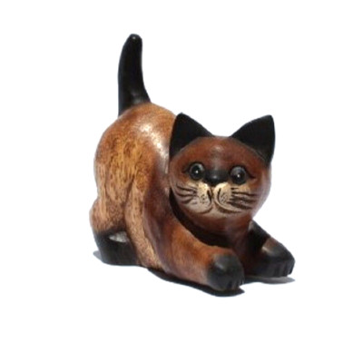 Fair Trade Wooden Playful Cat with Painted Face 10cm size from Thailand New!
