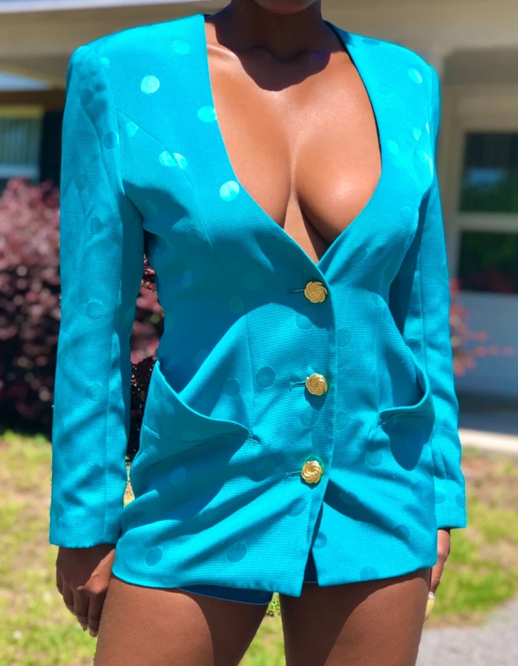 Blazer vintage de lunares verde azulado Foto 2 de 3