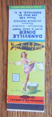 PIN-UP GIRLIE MATCHBOOK COVER: DANSVILLE DINER NEW YORK C. PERRY MATCHCOVER -D17