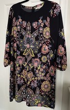 Ann Taylor Loft Navy Blue Colorful Bold Medallion Paisley Floral Shift Dress PM