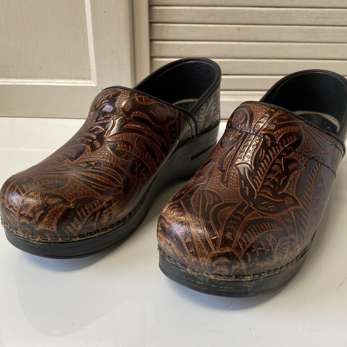 Tooled Leather Brown Leather Dansko DANSKO Tooled Leather Clogs
