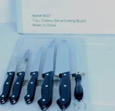 Omaha Steaks 5 Pc Knife Set W/ Cutting Board and Sharpener 8037 Sealed