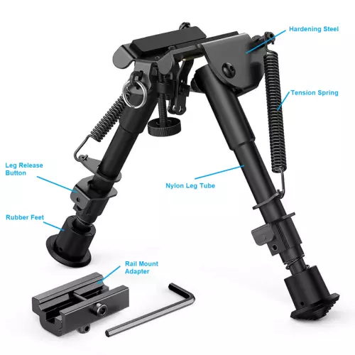 6-9" Hunting Rifle Bipod with 20mm Picatinny Rail Mount Adapter - Picture 3 of 8