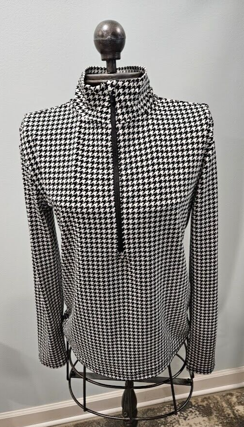 Loft Lou & Grey Houndstooth Feel Good Zip Top Blk/White SZ Small NWT Sporty