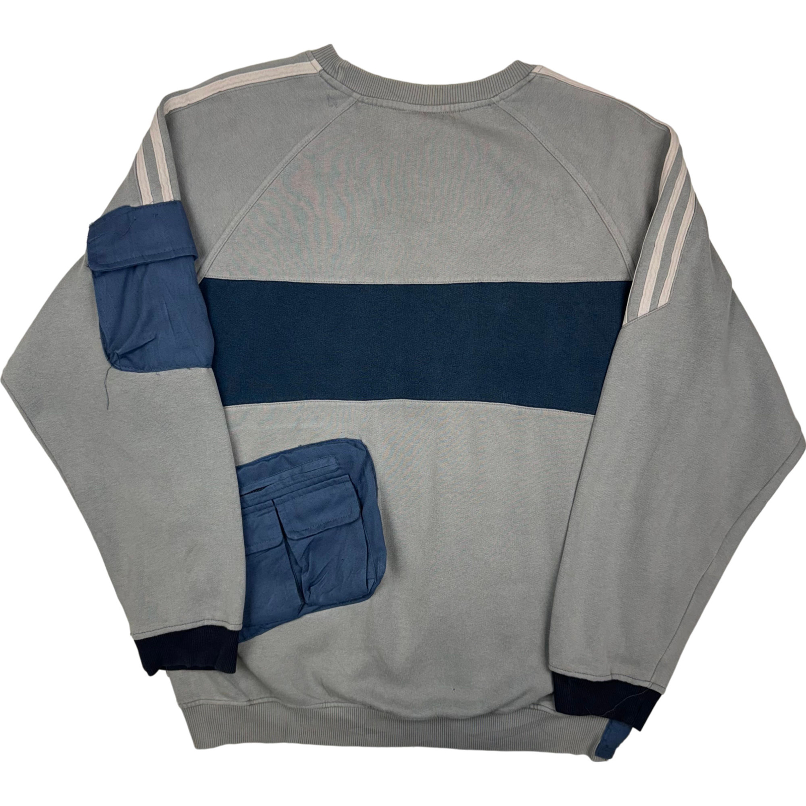 Adidas Men's Custom Tactical Multi-Pocket Sweatshirt Grey Blue Vintage 00's image 2