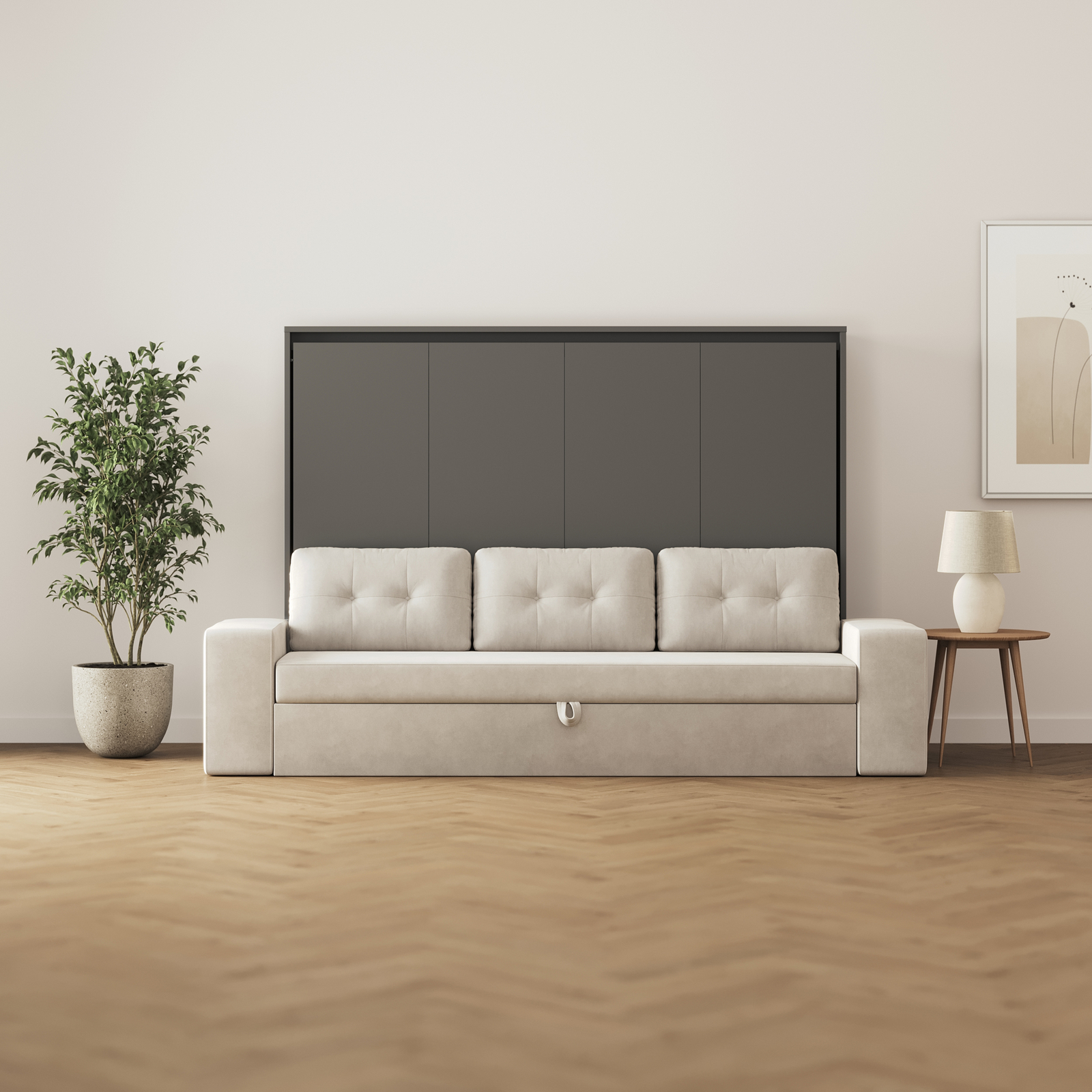 Cama abatible horizontal 160x200 M2 (profundidad 55cm) incl. SOFÁ gris arena