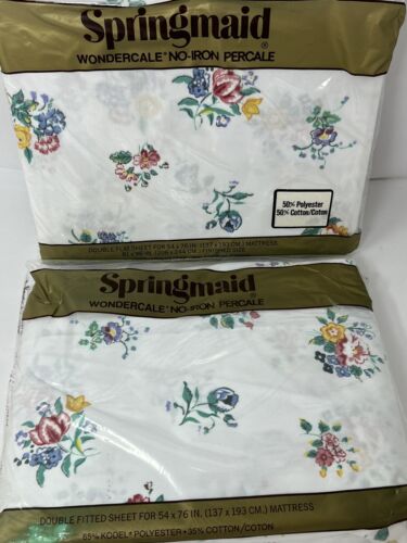 Vintage Springfield Sheet Set Double Flat & Fitted Floral  Flower New - 第 1/5 張圖片