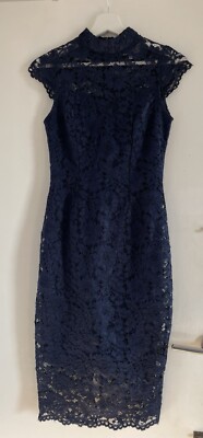 Jessica Wright Dress Size Fitted Dark Navy Lace Cocktail Used