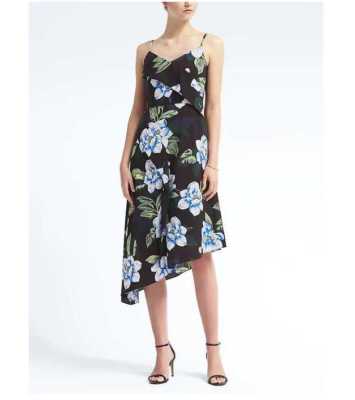 STRAPPY BLACK ASYMMETRICAL MIDI DRESS 