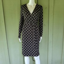 New ANN TAYLOR Black White Print Slinky Wrap Dress 8P