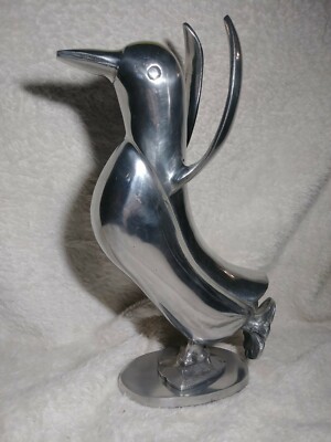 Penguin Statue Figure Aluminum Metal 12'' Wings Up India Puffin Bird Poppers