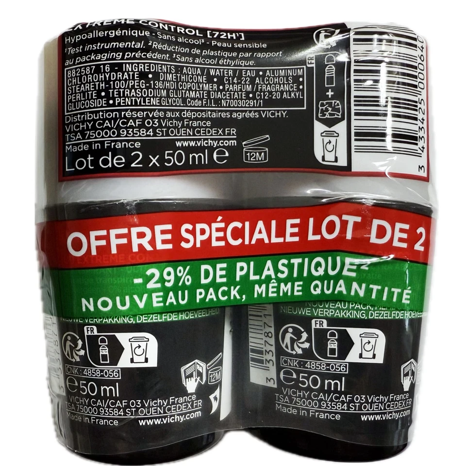 Vichy Homme 72HR Desodorante Antitranspirante Control Extremo 2 x 50 ml Vendedor de EE. UU. Foto 4 de 4