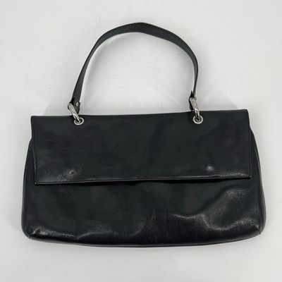 Vintage HOBO International Top Handle East West Bag Black Leather Y2K Long Flat