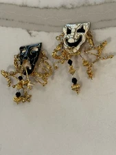 Lunch At The Ritz Vintage Earrings Comedy Tragedy Drama Signed