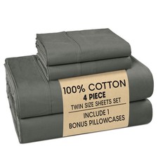 4 Piece Twin Size Sheets Set Dark Grey Ultra Soft Breathable 15 Inch Deep Pocket