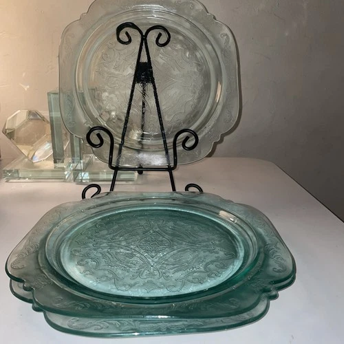 3 Federal Glass Madrid Pattern Blue Depression Glass Square Dinner Plates